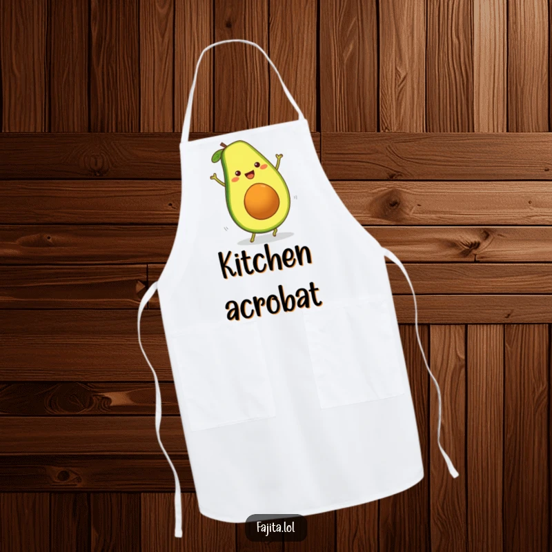 Funny Fajita Avocado Slice Apron capturing a cheerful cartwheel, ideal for kitchen protection and a dose of fun.