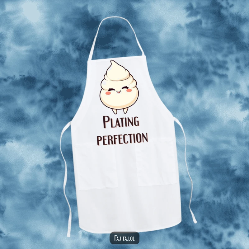 Funny apron featuring a sour cream dollop character giving a playful wink, ready for kitchen fun.