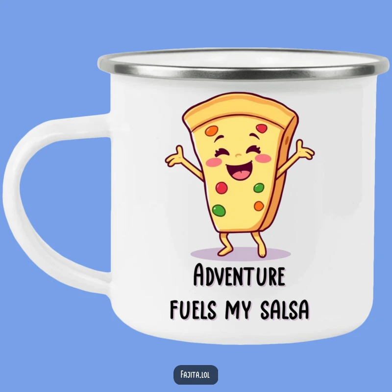 Funny Salsa Dancing Fajita Slice Camping Mug: Comedic Campfire Companion for Outdoor Fun