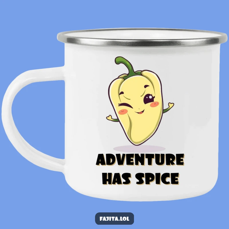 Funny Winking Pepper Camping Mug: Mischievous Character Drinkware for Outdoors