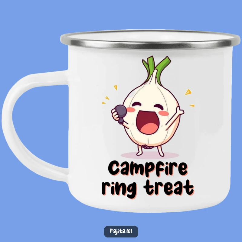 Funny Onion Ring Mic Drop Camping Mug - Comedic Outdoor Cup