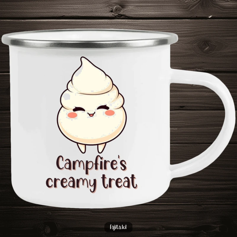 Funny camping mug showing a sour cream dollop character giving a playful wink, ready for any outdoor escapade.