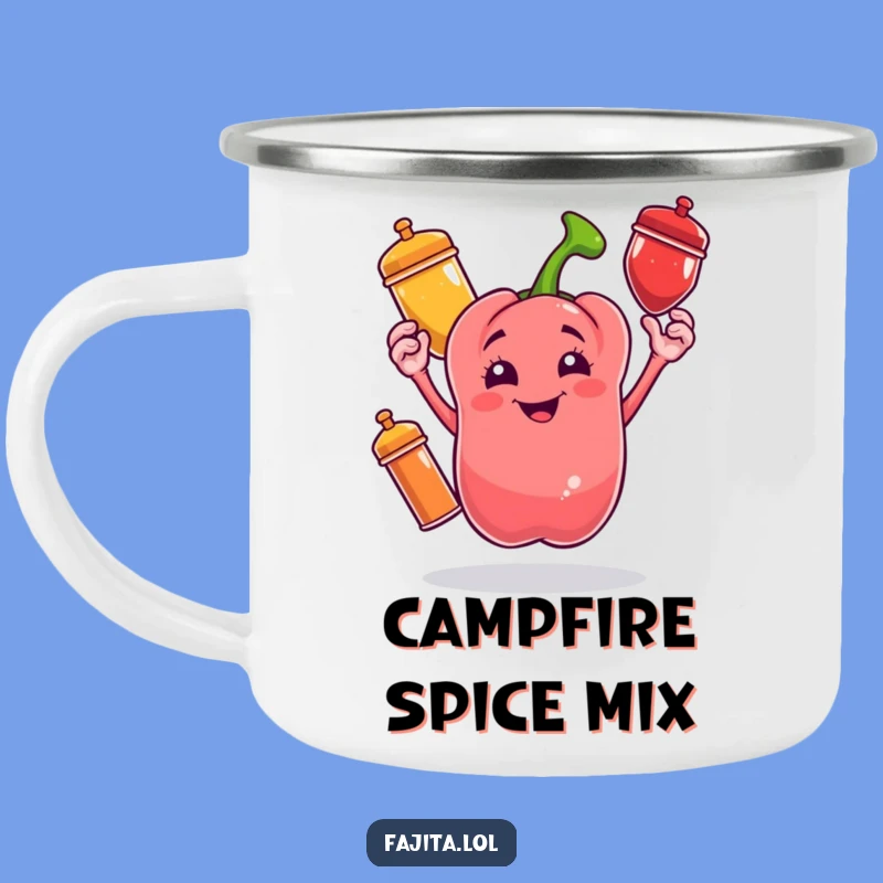 Funny Bell Pepper Spice Camping Mug - Cheerful Juggling Outdoor Cup
