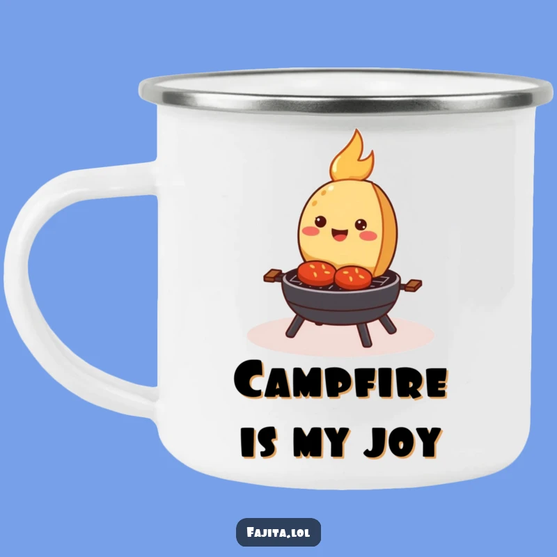 Funny Sizzling Fajita Camping Mug: Happy Grill Cartoon Drinkware for Outdoors
