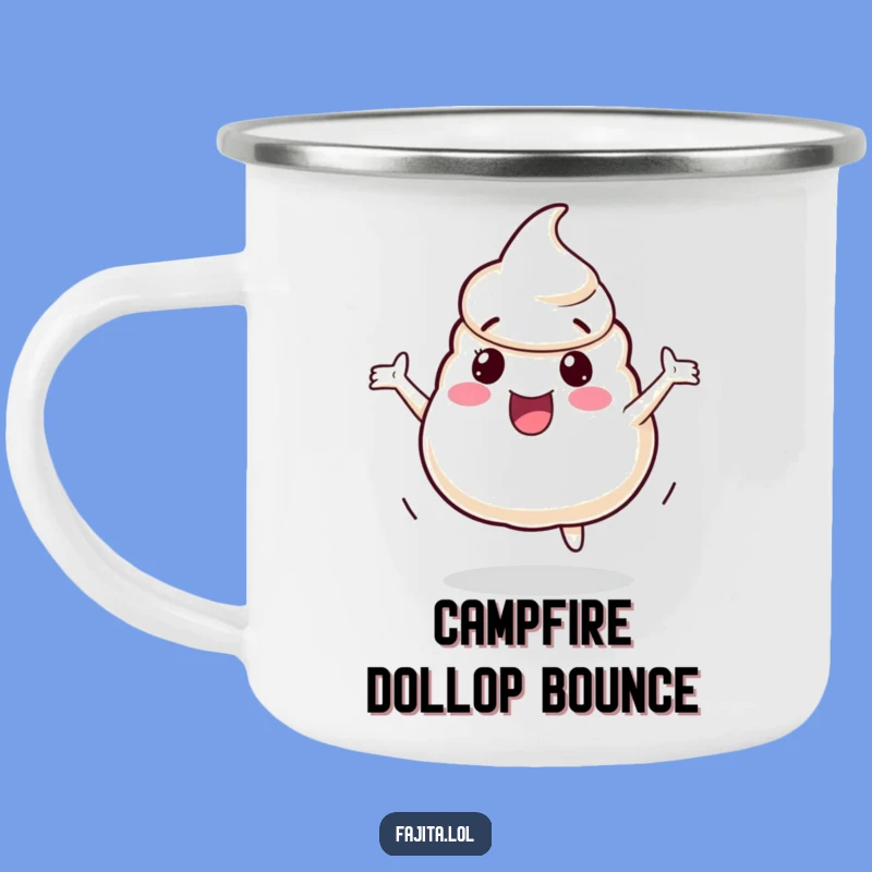 Funny Sour Cream Dollop Camping Mug: Bouncing Character Drinkware, Ideal Funny Gift