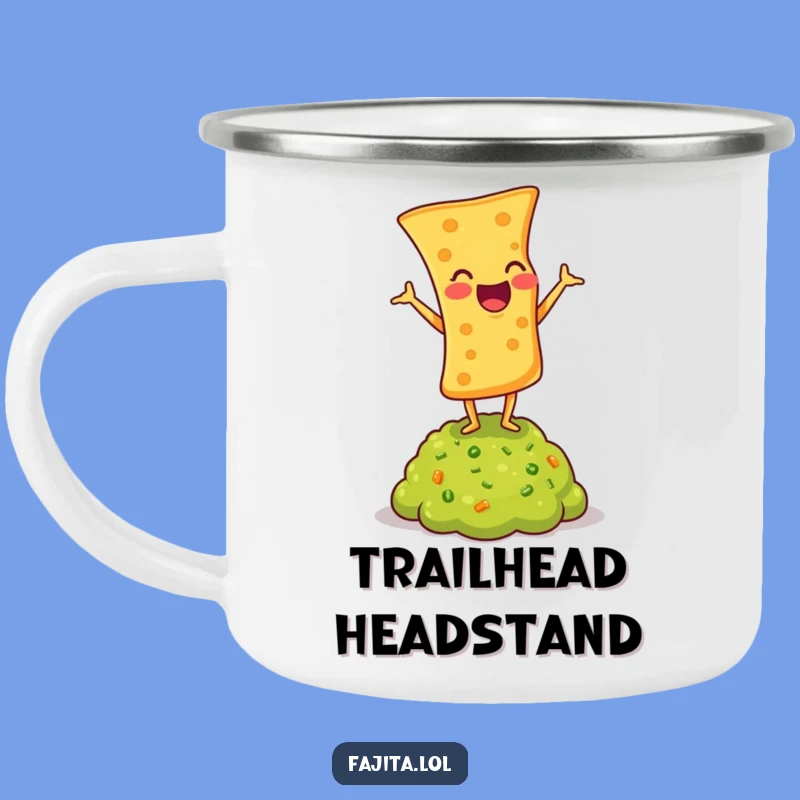 Funny Tortilla Chip Camping Mug: Guacamole Headstand Outdoor Cup Gift