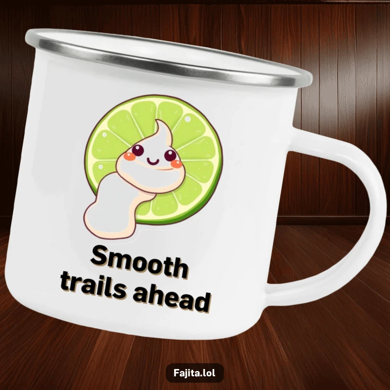 Funny Sour Cream Lime Camping Mug, a winking sour cream dollop on a lime, designed for humorous outdoor enjoyment.