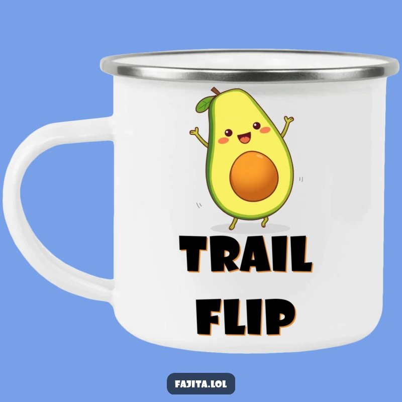 Durable Funny Cartwheeling Avocado Slice Camping Mug - Cheerful Outdoor Fun, Adventure Gift