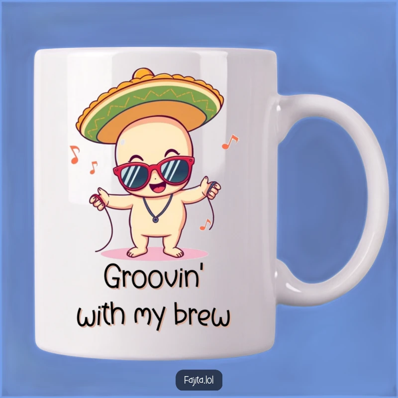 Funny Sombrero Sunglasses Mug: Groovy Fiesta Character Gift for Music Lovers