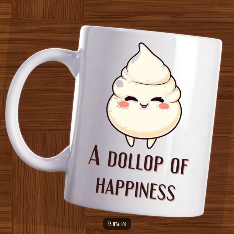Funny mug showing a sour cream dollop character with a playful wink, radiating smooth, cheeky charm.