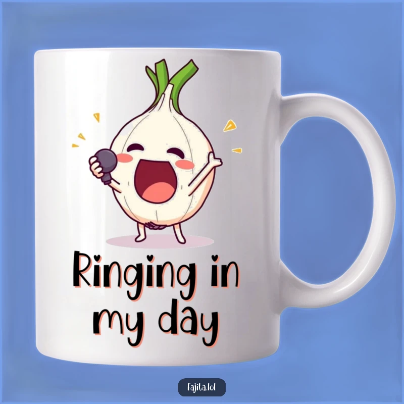 Funny Onion Ring Mic Drop Mug - Excited Character Gift for Foodies