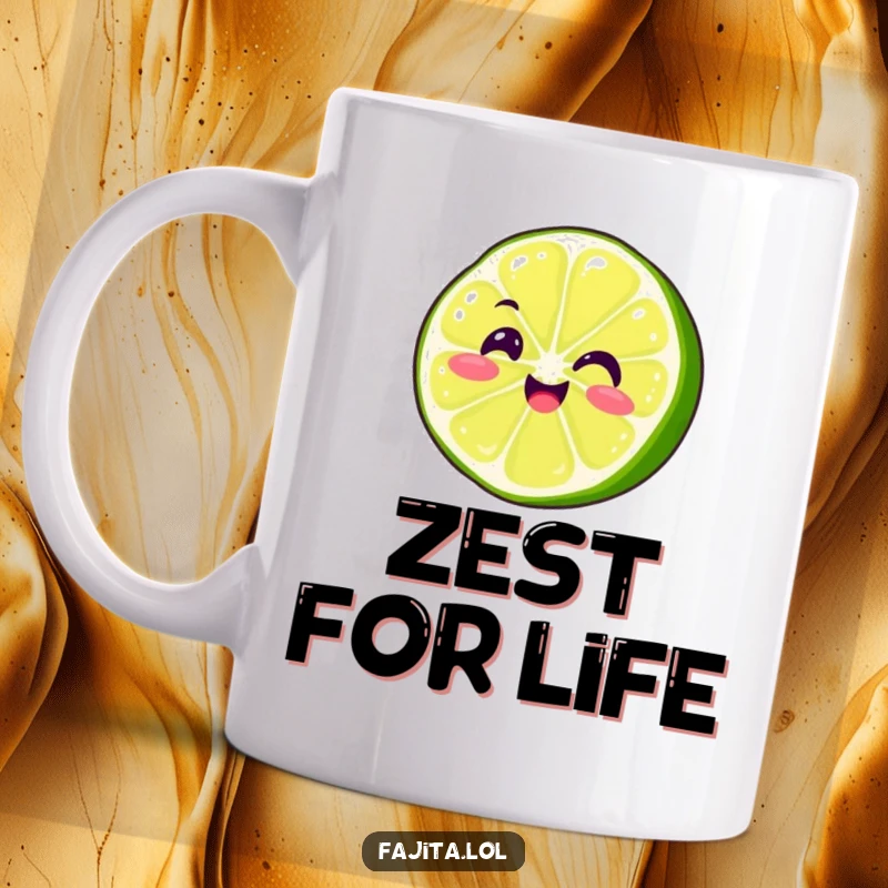Funny Fajita Lime Slice Mug smiling and wiggling its segments, symbolizing zest for life and vibrant flavors.
