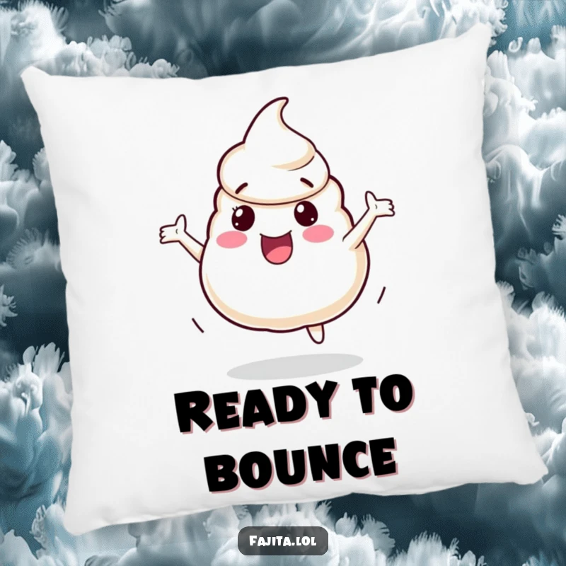 Funny Pillow featuring a playful sour cream dollop character bouncing with excitement, offering comfort and a dash of creamy humor.