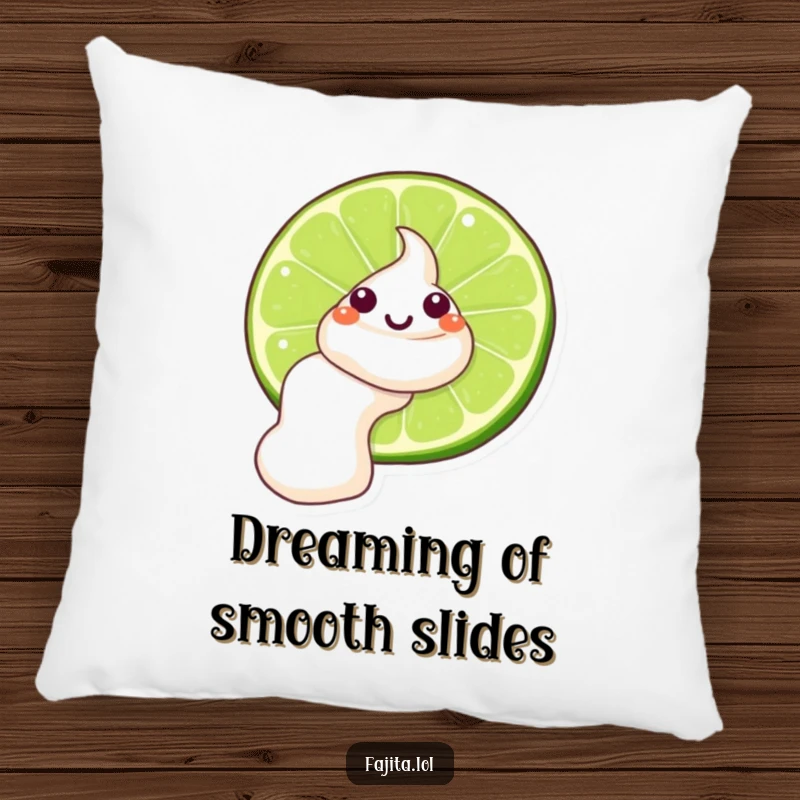Funny Sour Cream Lime Pillow, a cozy cushion featuring a winking sour cream dollop on a lime, perfect for comedic comfort.