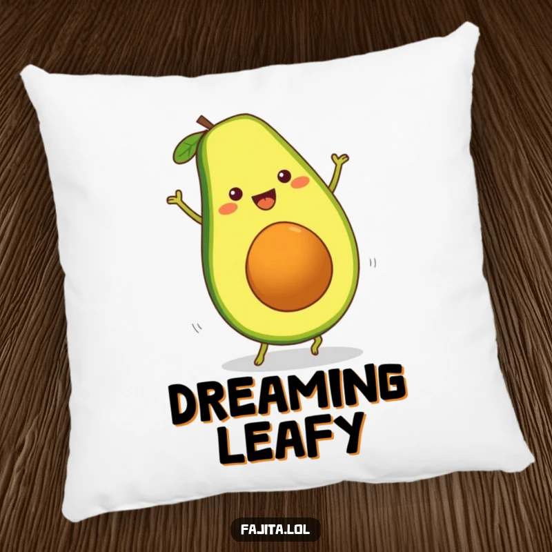 Funny Fajita Avocado Slice Pillow featuring a cheerful cartwheel, offering comfort and a splash of playful humor.