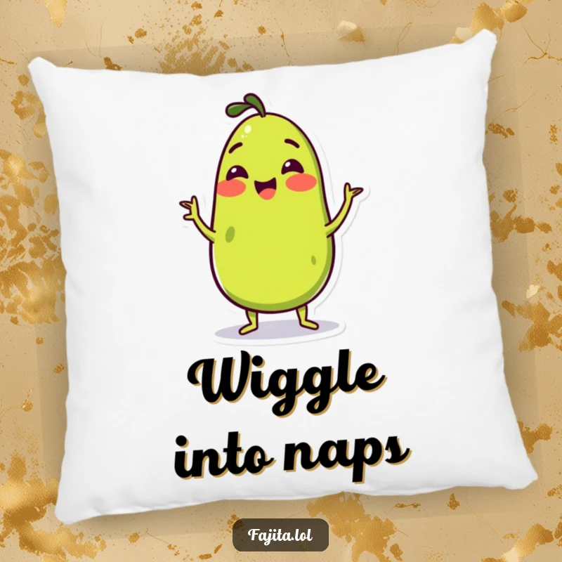 Funny Pillow featuring a cheerful guacamole character doing a happy wiggle, offering comfort and a splash of delicious humor.