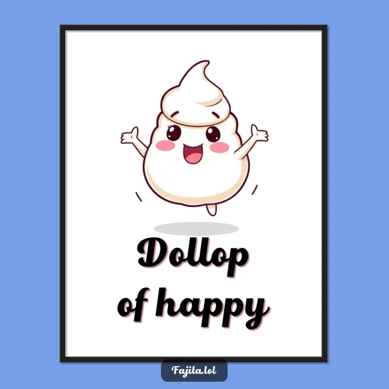 Funny Sour Cream Dollop Digital Art: Printable Bouncing Character Download, Unique Funny Gift