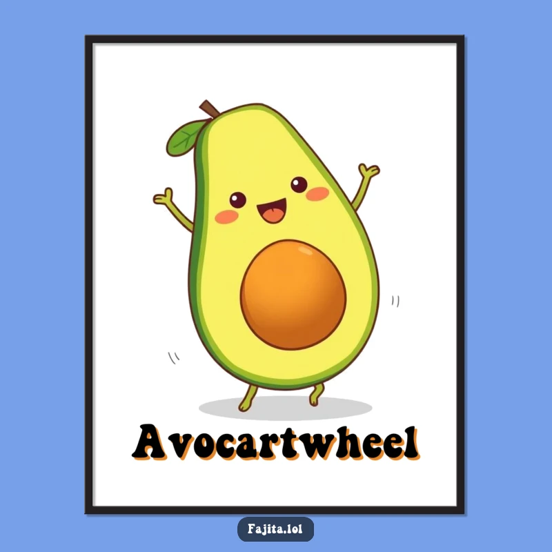 Funny Cartwheeling Avocado Slice Digital Art Print - Cheerful Movement, Instant Download Gift