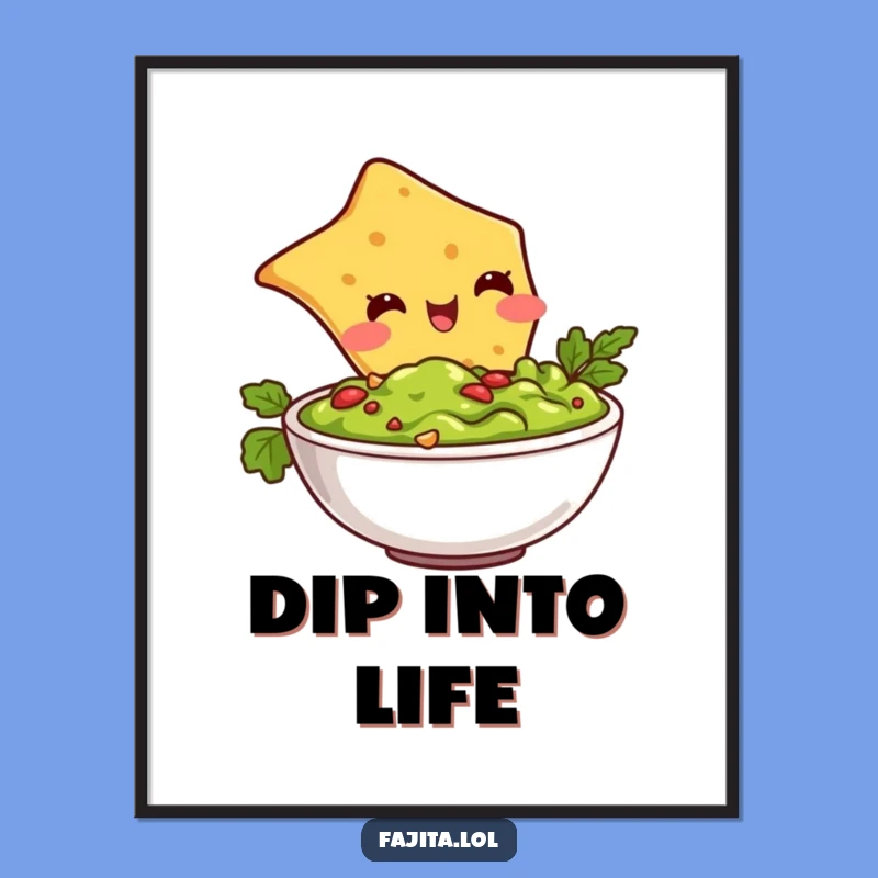 Funny Chip Diving Guacamole Digital Art: Instant Hilarious Mexican Decor