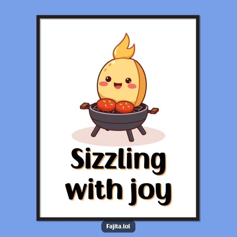 Funny Sizzling Fajita Digital Art: Happy Grill Cartoon Decor for Kitchens