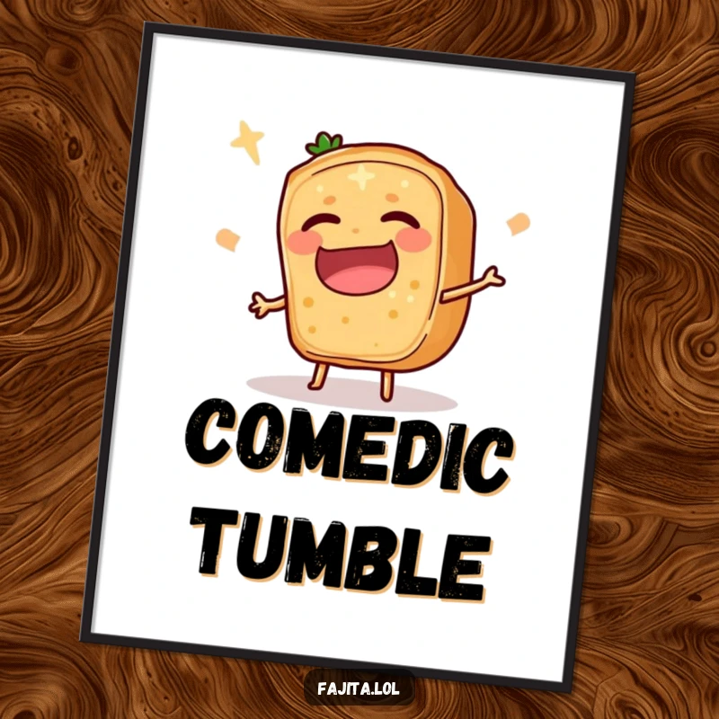 Funny Fajita Ingredient Slice Digital Art Print depicting a comedic trip, perfect for instant humorous wall decor.