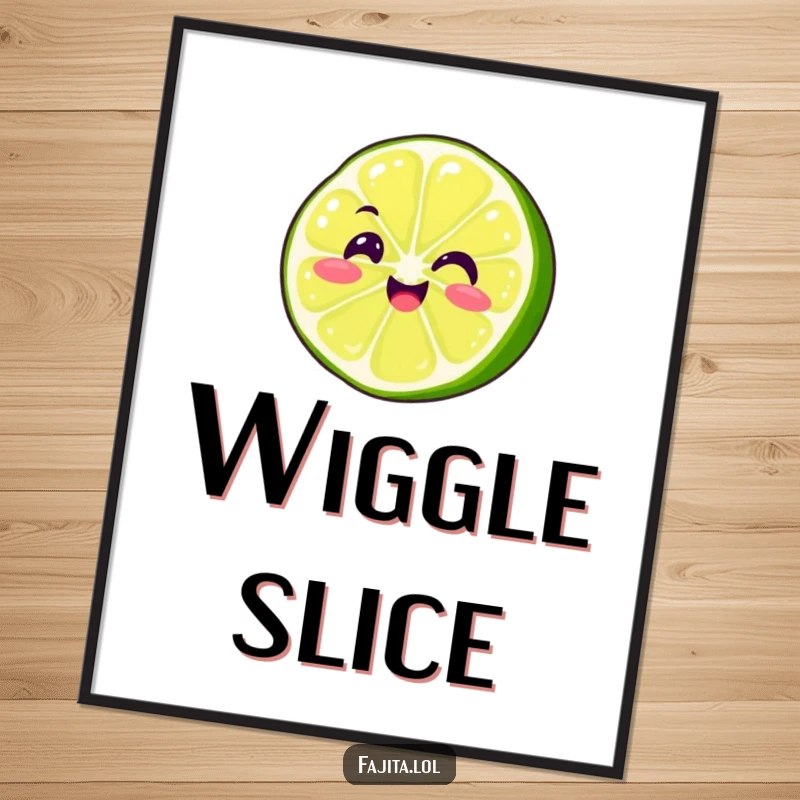 Funny Fajita Lime Slice Digital Art Print depicting a smiling, wiggling character, perfect for instant joyful and vibrant wall decor.