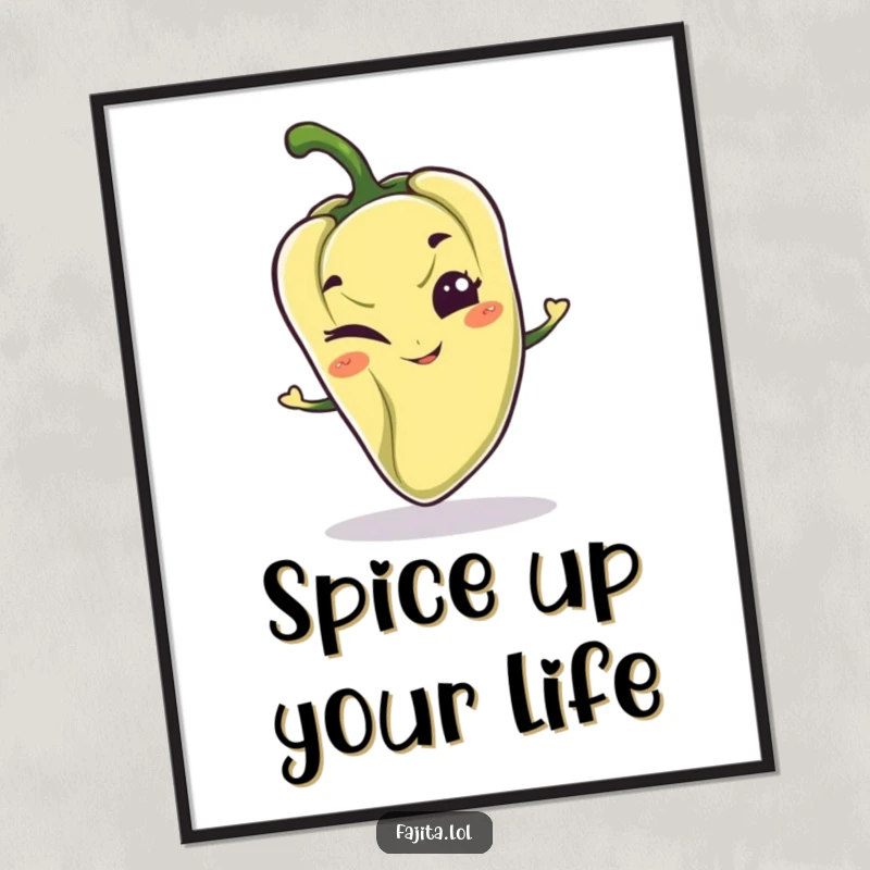 Funny digital art print of a playful pepper character with a mischievous grin and a wink, perfect for adding fun decor.