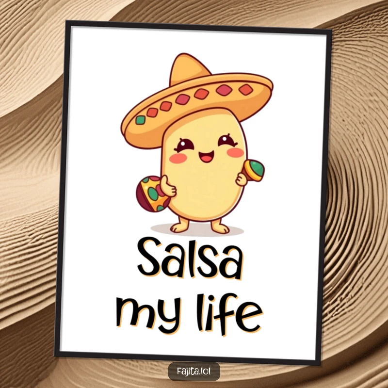 Funny Digital Art of a happy bean character in a sombrero, playing a tiny maraca, perfect for printable wall decor and festive vibes.