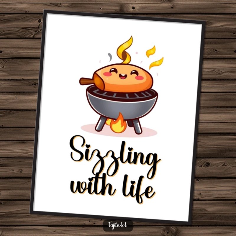 Funny Fajita Digital Art: A fajita sizzling happily on a miniature grill with tiny flames, ready to add warmth and humor.