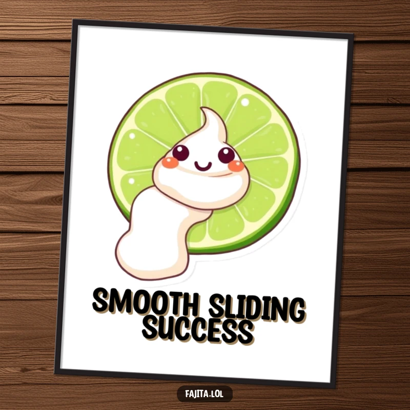 Funny Sour Cream Lime Digital Art Print, a charming illustration of a winking sour cream dollop on a lime, bringing zest.