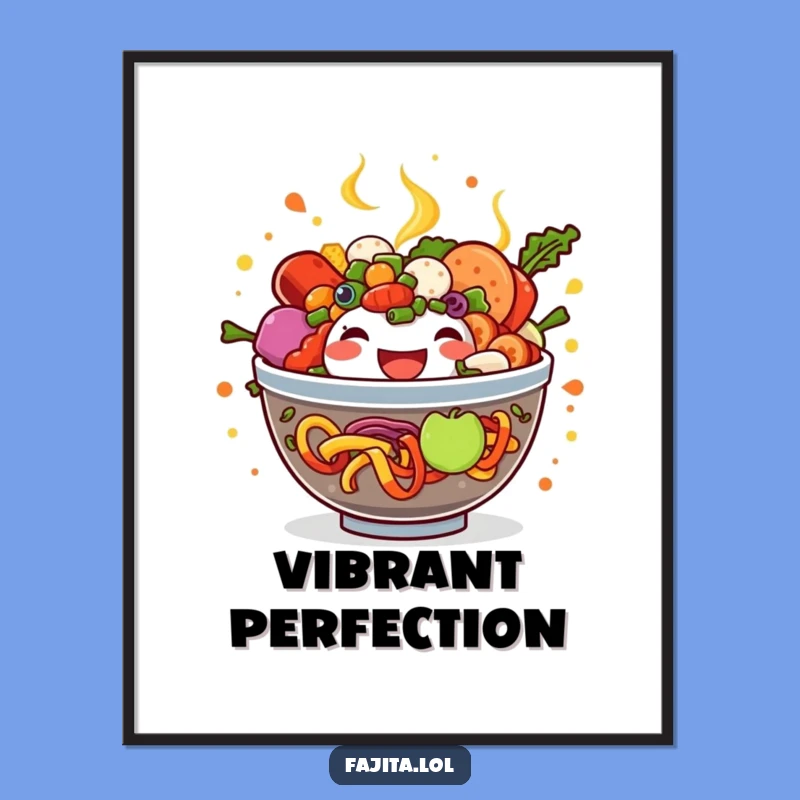 Vibrant Funny Fajita Bowl Digital Art Print - Overflowing Joyful Ingredients, Instant Download Gift