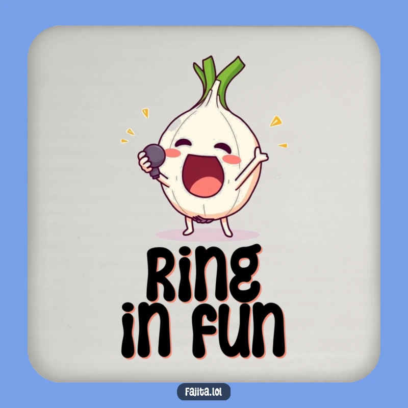 Funny Onion Ring Mic Drop Coaster - Comedic Drink Mat