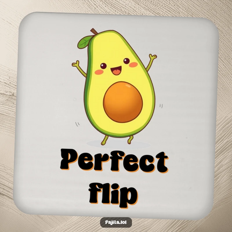 Funny Fajita Avocado Slice Coasters capturing a cheerful cartwheel, adding humor and protection to tabletops.