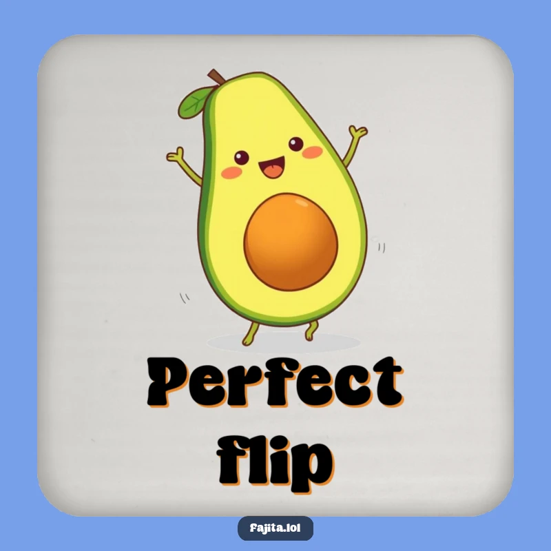 Set of Funny Cartwheeling Avocado Slice Coasters - Cheerful Action, Tabletop Humor Gift