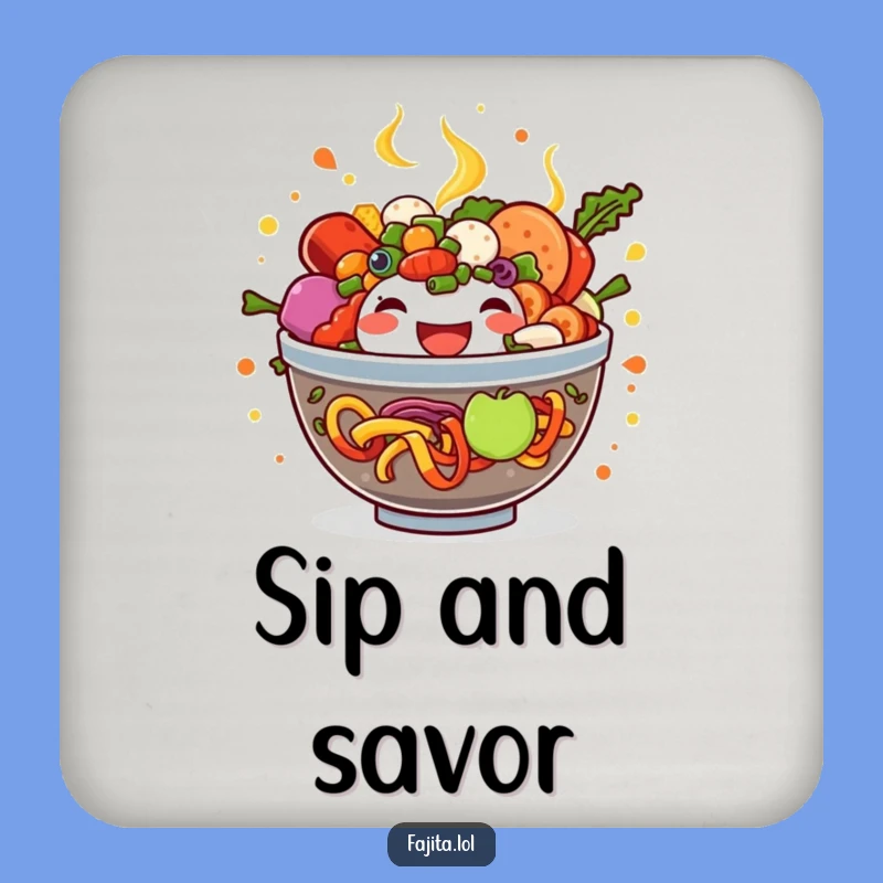 Set of Funny Fajita Bowl Coasters - Overflowing Joyful Ingredients, Tabletop Humor Gift