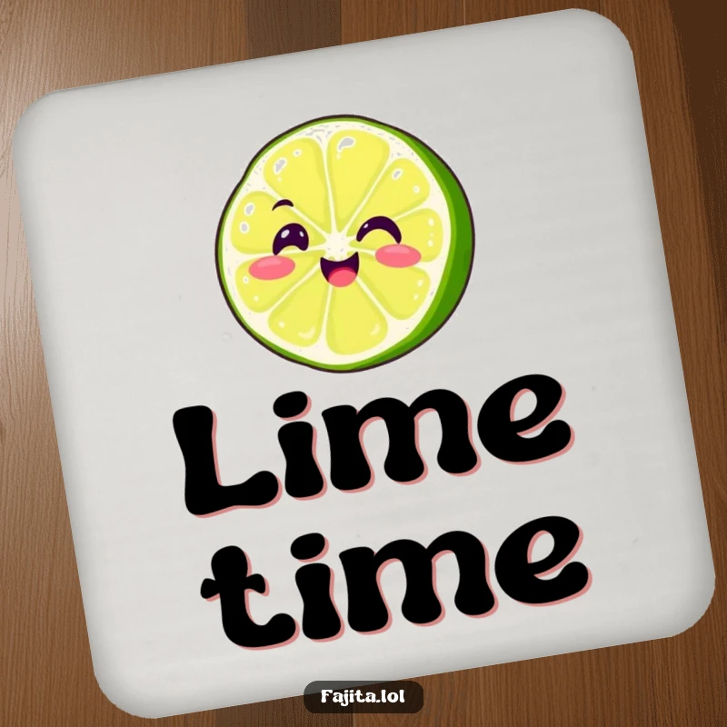 Funny Fajita Lime Slice Coasters capturing a smiling, wiggling character, adding humor and protection to tabletops.