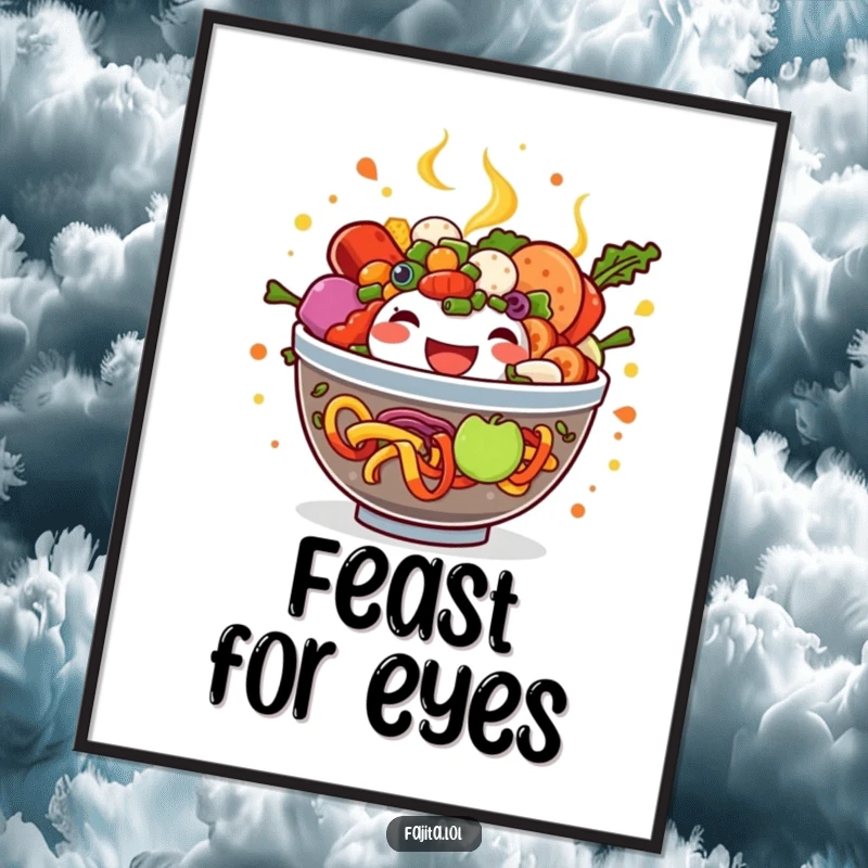 Funny Fajita Bowl Poster depicting a colorful, overflowing bowl, bringing joy and humor to any wall decor.