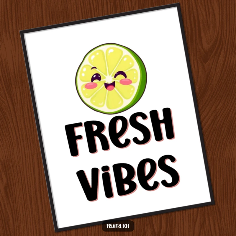 Funny Fajita Lime Slice Poster depicting a smiling, wiggling character, perfect for adding vibrant humor to wall decor.