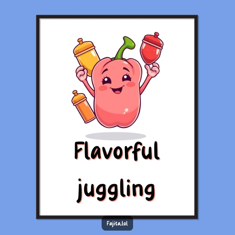 Funny Bell Pepper Spice Poster - Cheerful Juggling Art for Kitchen