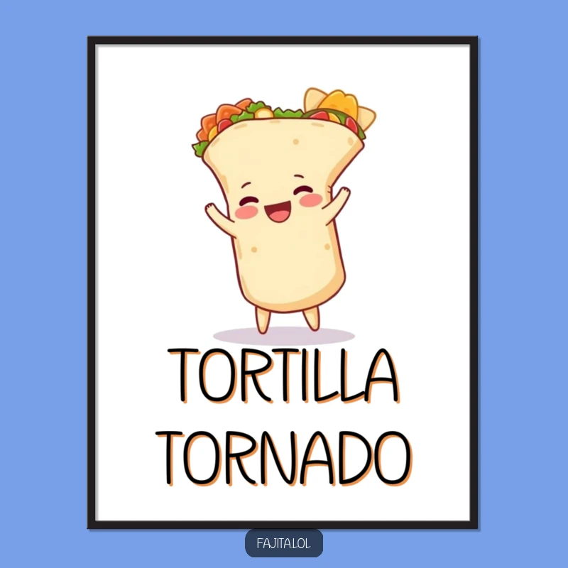 Funny Burrito Cartwheel Poster: Vibrant Wall Art of a Hilarious Mexican Food Character