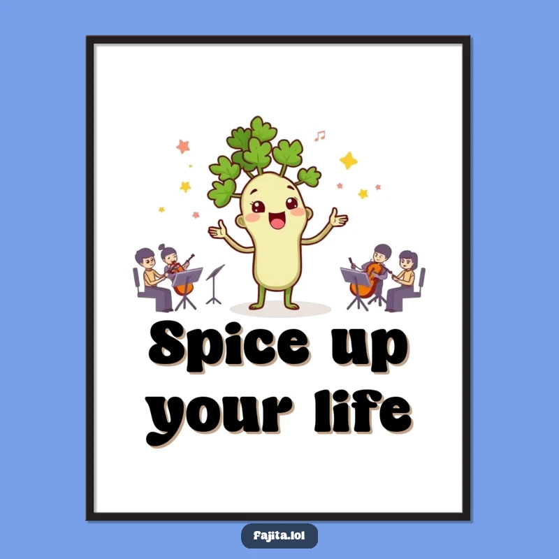 Funny Cilantro Conductor Poster - Vibrant Spice Orchestra Wall Art, Unique Gift Idea