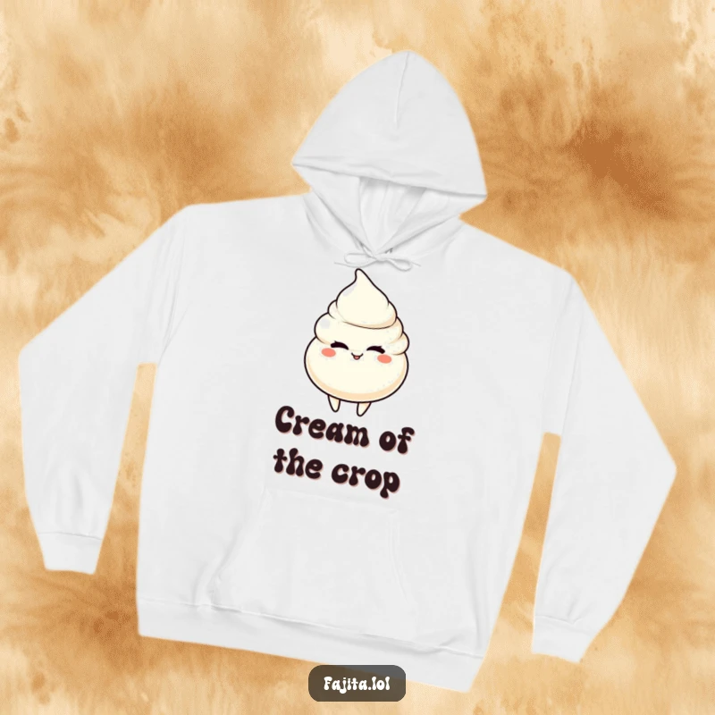 Funny hoodie depicting a sour cream dollop character giving a playful wink, offering comforting, creamy humor.