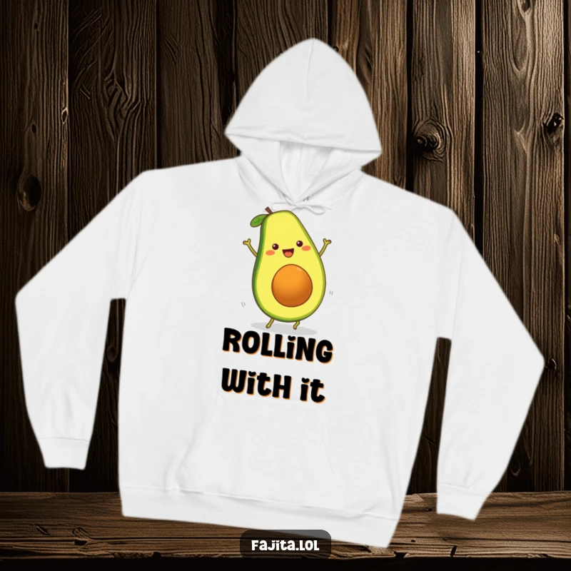 Funny Fajita Avocado Slice Hoodie featuring a cheerful cartwheel, offering warmth and humorous delight.