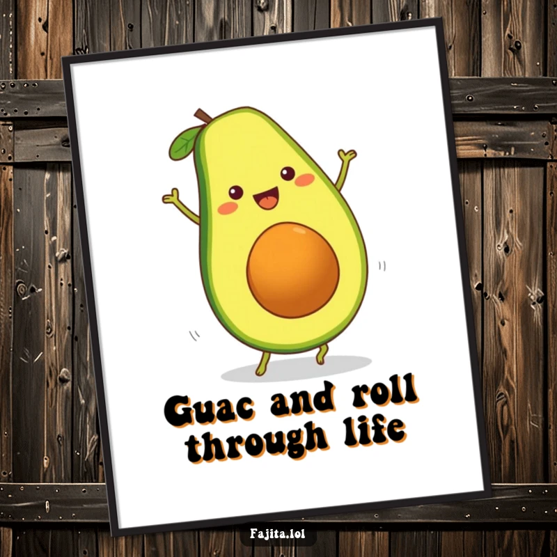 Funny Free Printable Wall Art: A vibrant avocado slice mid-cartwheel, bringing energetic and humorous flair to any room.