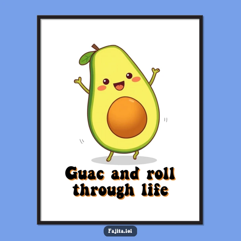 Free Printable Wall Art: Cartwheeling Avocado, Humorous Kitchen Decor, Downloadable Art
