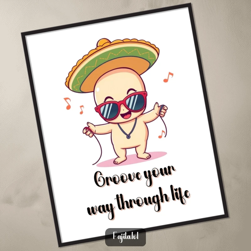 Funny Free Printable Wall Art: A delighted sombrero character wearing sunglasses, grooving to unseen music, a vibrant downloadable piece.