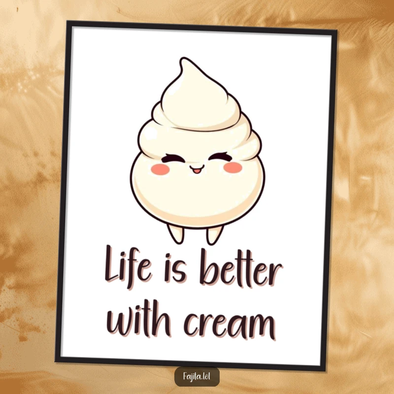 Funny Free Printable wall art featuring a charming sour cream dollop character delivering a playful wink, adding personality.