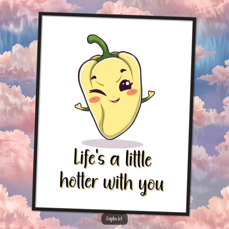 Funny Free Printable Wall Art: A playful pepper character with a mischievous grin, winking mischievously, a cheeky downloadable art piece.