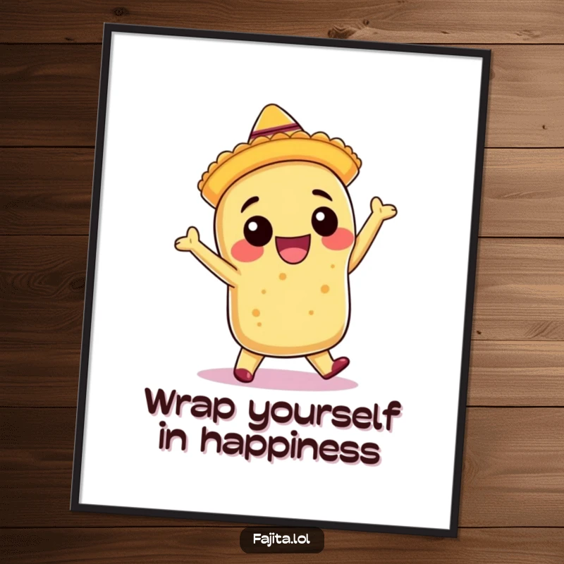 Funny Free Printable Burrito Wall Art: A smiling burrito wearing a sombrero, dancing the salsa with infectious enthusiasm.