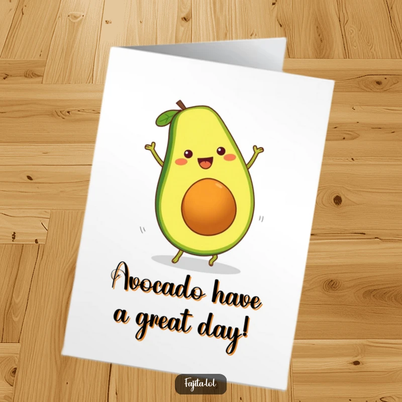Funny Free Printable Birthday Card: A cheerful avocado slice performing a lively cartwheel, radiating pure birthday excitement.